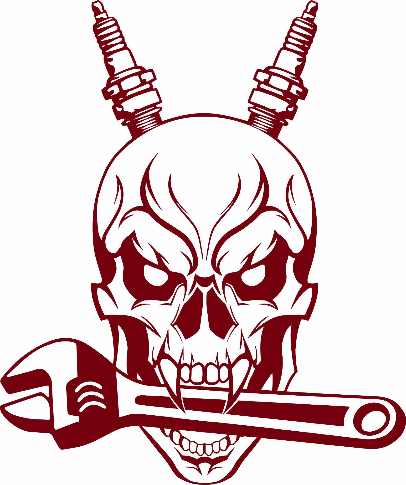Mechanic Skull Logo - Auto Mechanic Skull Spark Plug Wrench Tools Garage Shop Vinyl Decal