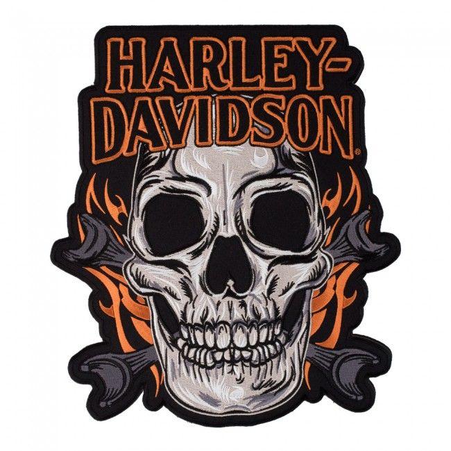 Mechanic Skull Logo - Harley Davidson Mechanic Skull & Flames Patch | Harley Davidson Patches