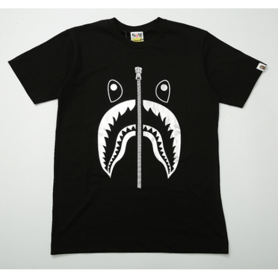 White BAPE Shark Logo - A Bathing Ape Shark Mouth Logo T Shirt (Black Silver)