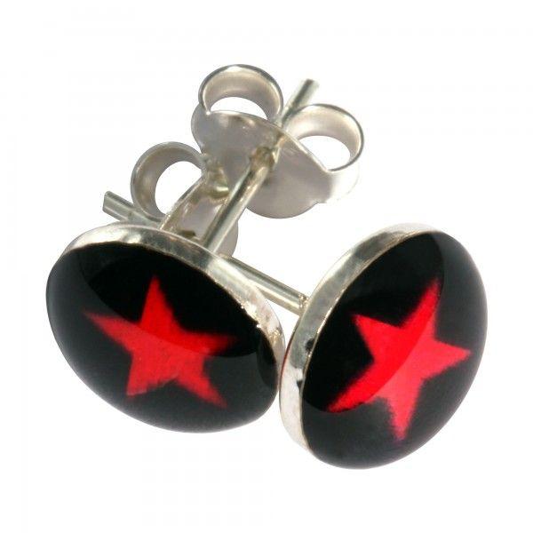 Red and Black Star Logo - Red/Black Star Logo 925 Sterling Silver Earrings Ear Pair Studs