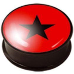 Red and Black Star Logo - Ikon Flesh Plug - Picture Logo - Black Star on Red - Flesh Plugs