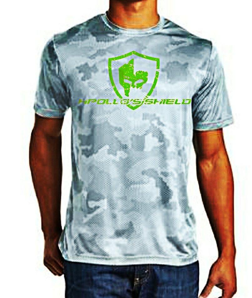 Hex and White Logo - Hex Camo Short Sleeve Shirt - White/Neon Green Logo - apollosshield