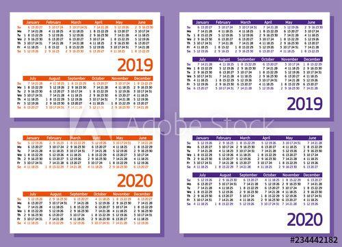Purple and Organge Company Logo - Set horizontal calendars for 2020 years. Design: orange