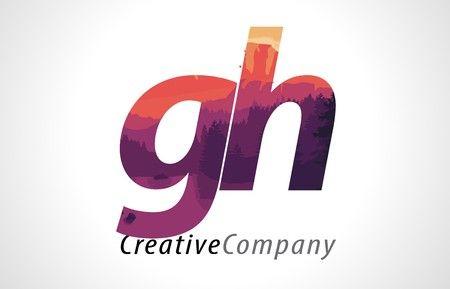 Purple and Organge Company Logo - GH G H Letter Logo Design with Purple Orange Forest Texture Flat