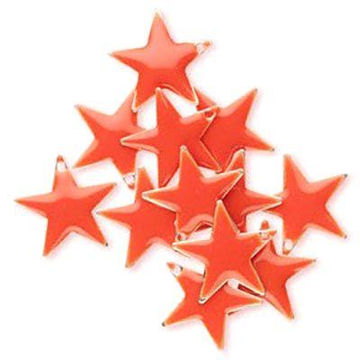 Red Orange Star Logo - Enamel Star, Red Orange, Silver Border, 17mm, 2pcs