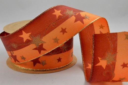 Red Orange Star Logo - The Ribbon Room | 44229 - 40mm Wired Orange Star Printed Ribbon