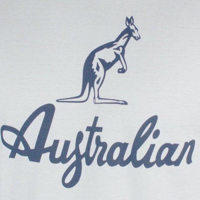 Red and White Kangaroo Logo - Australian. Australian Kangaroo Logo T Shirt In White. Chameleon Menswear