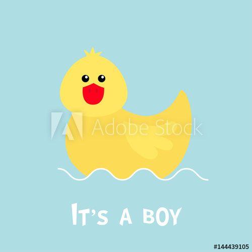 Yellow Bird Blue Background Logo - Baby shower card with funny yellow duck bird toy. Its a boy. Cute