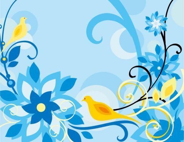 Yellow Bird Blue Background Logo - Yellow bird and blue flower pattern background vector graphics | My ...