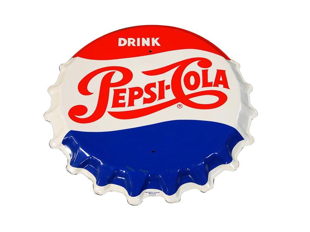 1950s Pepsi Cola Logo - Fantastic 1950s Pepsi-Cola single-dot logo die-cut tin bottle