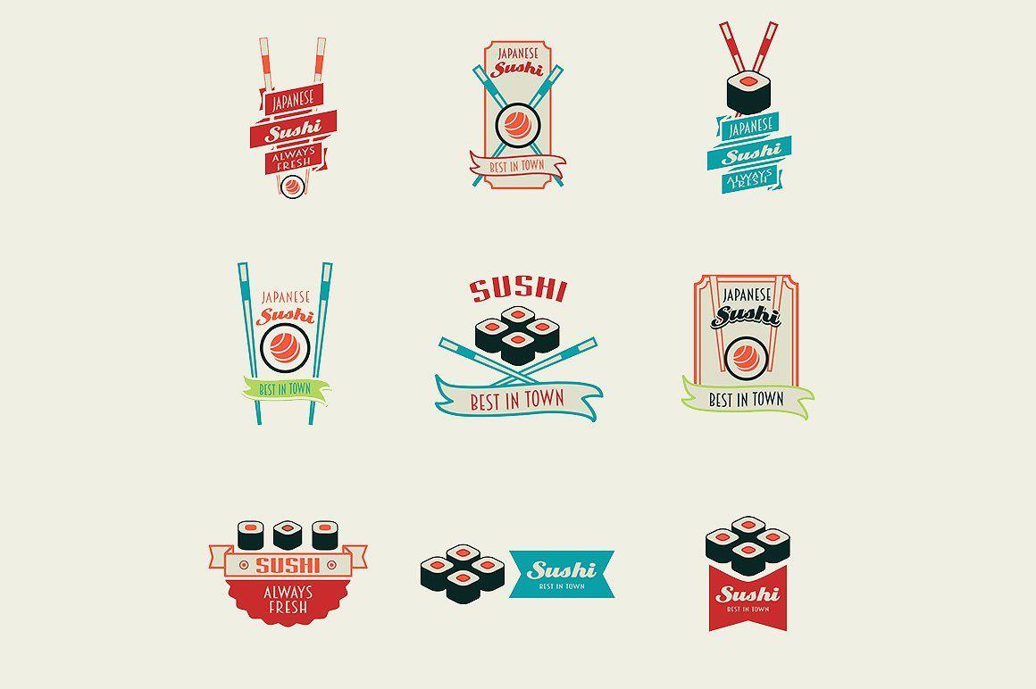 Japanese Food Logo - Set of sushi logos templates Logo Templates Creative Market