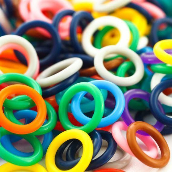 Blue Green Purple Orange Red Circle Logo - 12mm OD Silicone Jump Rings Color, White, Grey