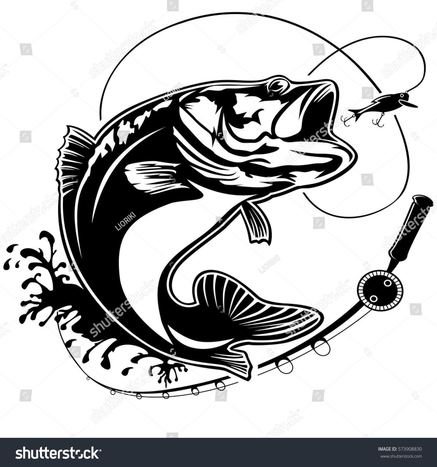 Black and White Bass Logo - Fishing logo. Bass fish club emblem. Fishing theme vector ...