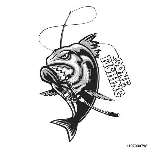 Fishing Logo - Angry piranha fishing logo. Vector illustration can be used for ...