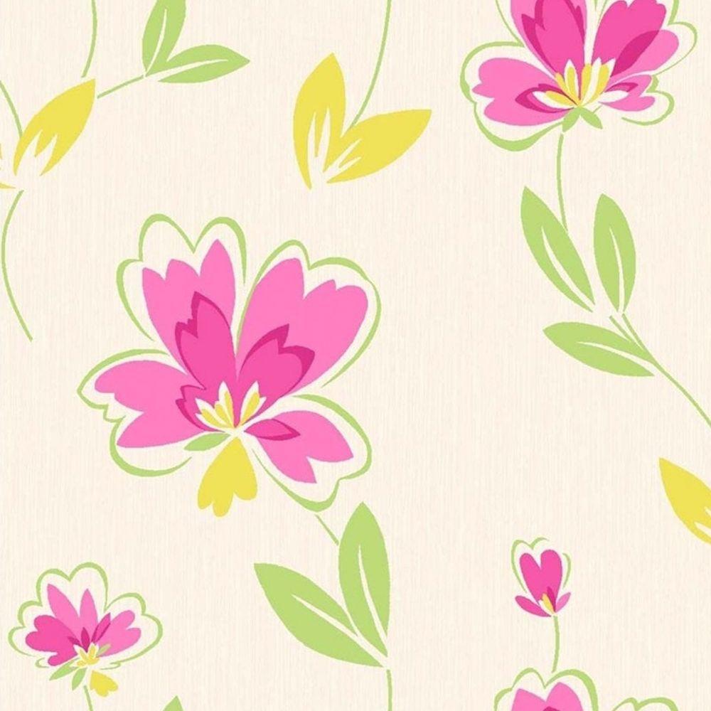 Pink Green Flower Logo - Crown Fresh Floral Wallpaper Pink, Green, Yellow (M0777) - Wallpaper ...