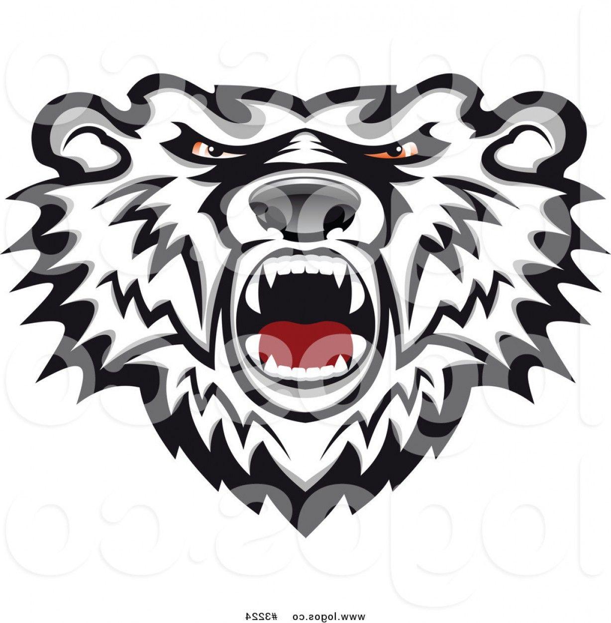 Grizzly Head Logo - Royalty Free Vector Of A Mad Polar Bear Head Logo By Vector