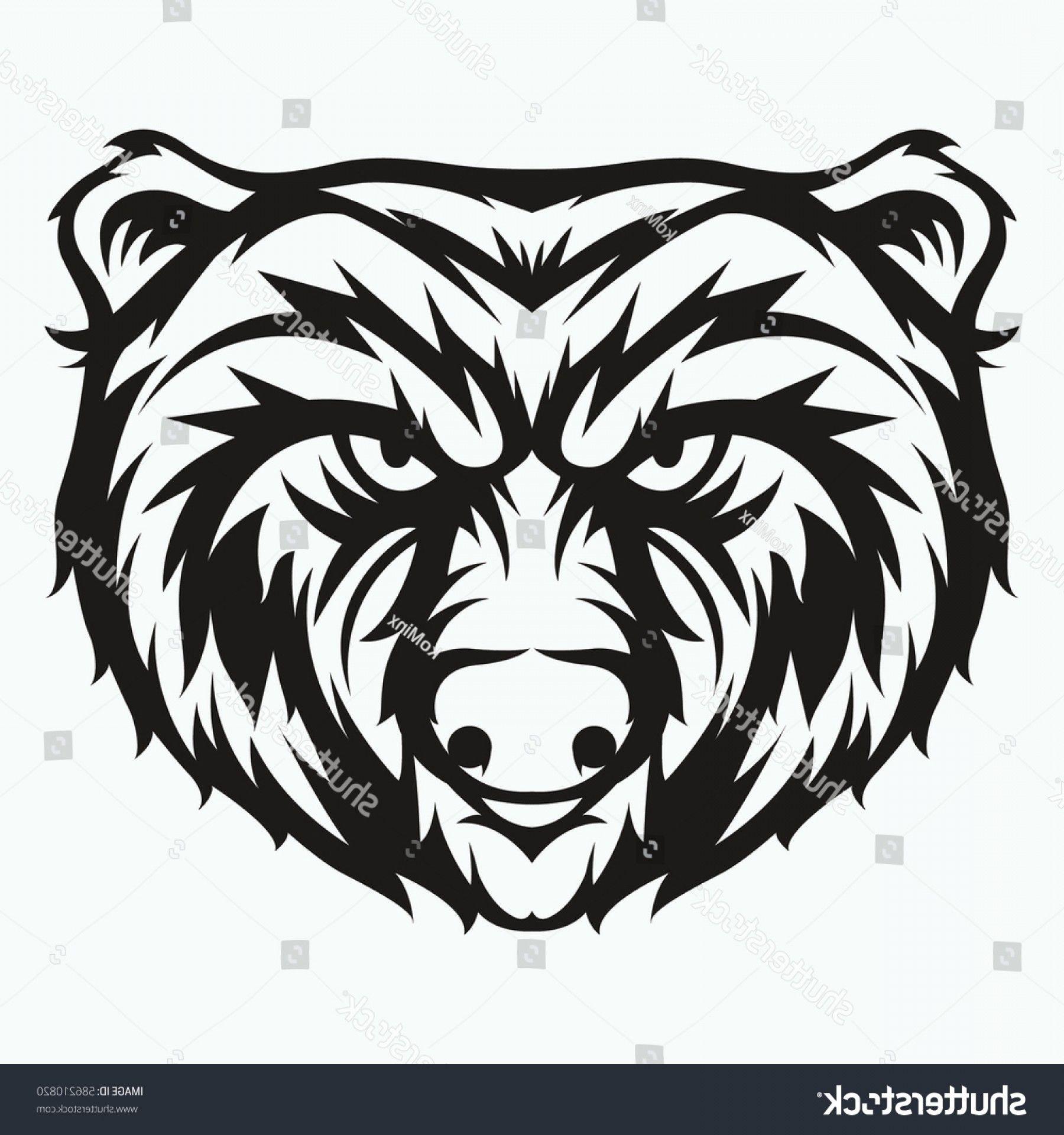 Grizzly Head Logo - Angry Bear Face Head Logo Black