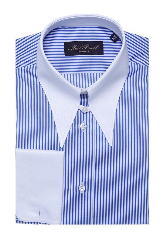 Blue and White Spear Logo - Spear Tab Collar Shirt Stripe Blue/White | Mark Powell | T.Q.M. ...