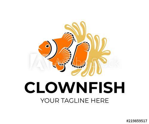 Orange Clown Logo - Clown fish and sea anemone, logo design. Marine underwater life ...