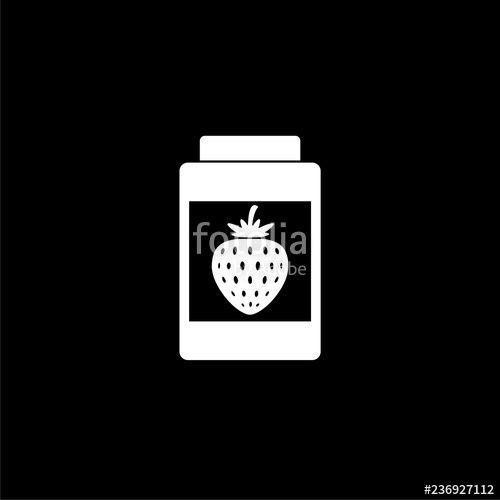 Black Strawberry Logo - Strawberry jam jar simple icon or logo on dark background Stock