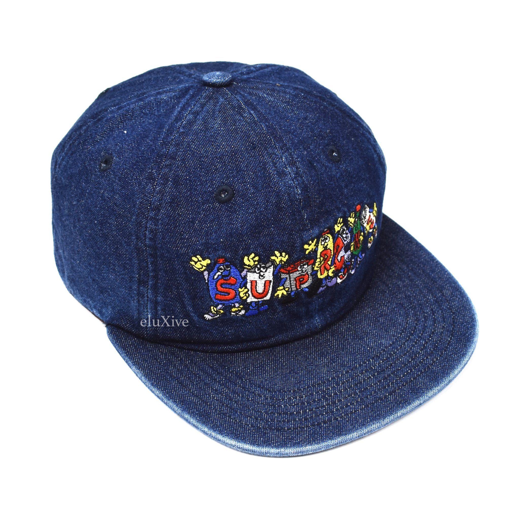 Dark Blue Supreme Logo - Supreme Blue Washed Denim 'Friends' Logo Snapback Dad Hat