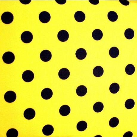 Black with a Dot of Yellow I Logo - The Fabric Fairy Black Polka Dots on Yellow Nylon Lycra Swimsuit Fabric