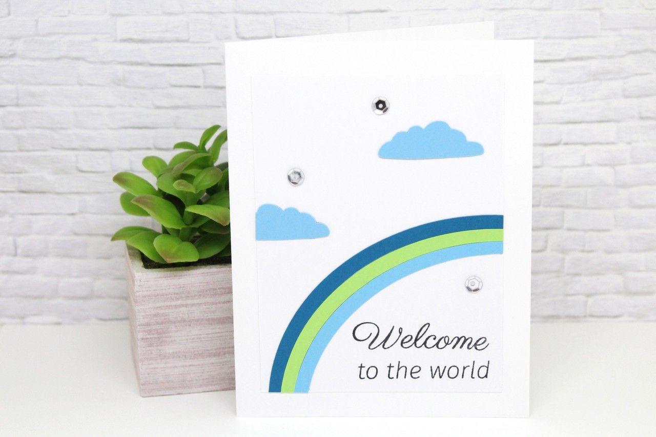 Baby in a World with Blue Logo - Handmade Baby Card Welcome to the world & Green