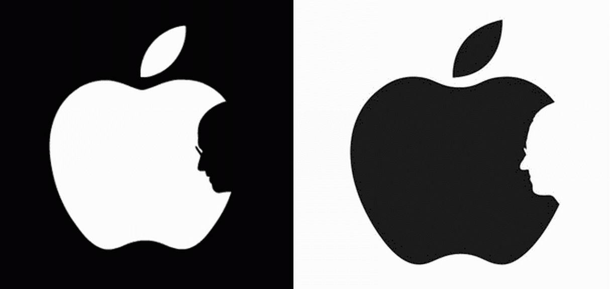 Steve Jobs Logo - Apple logo with silhouette outline of Steve Jobs as Bite in Apple