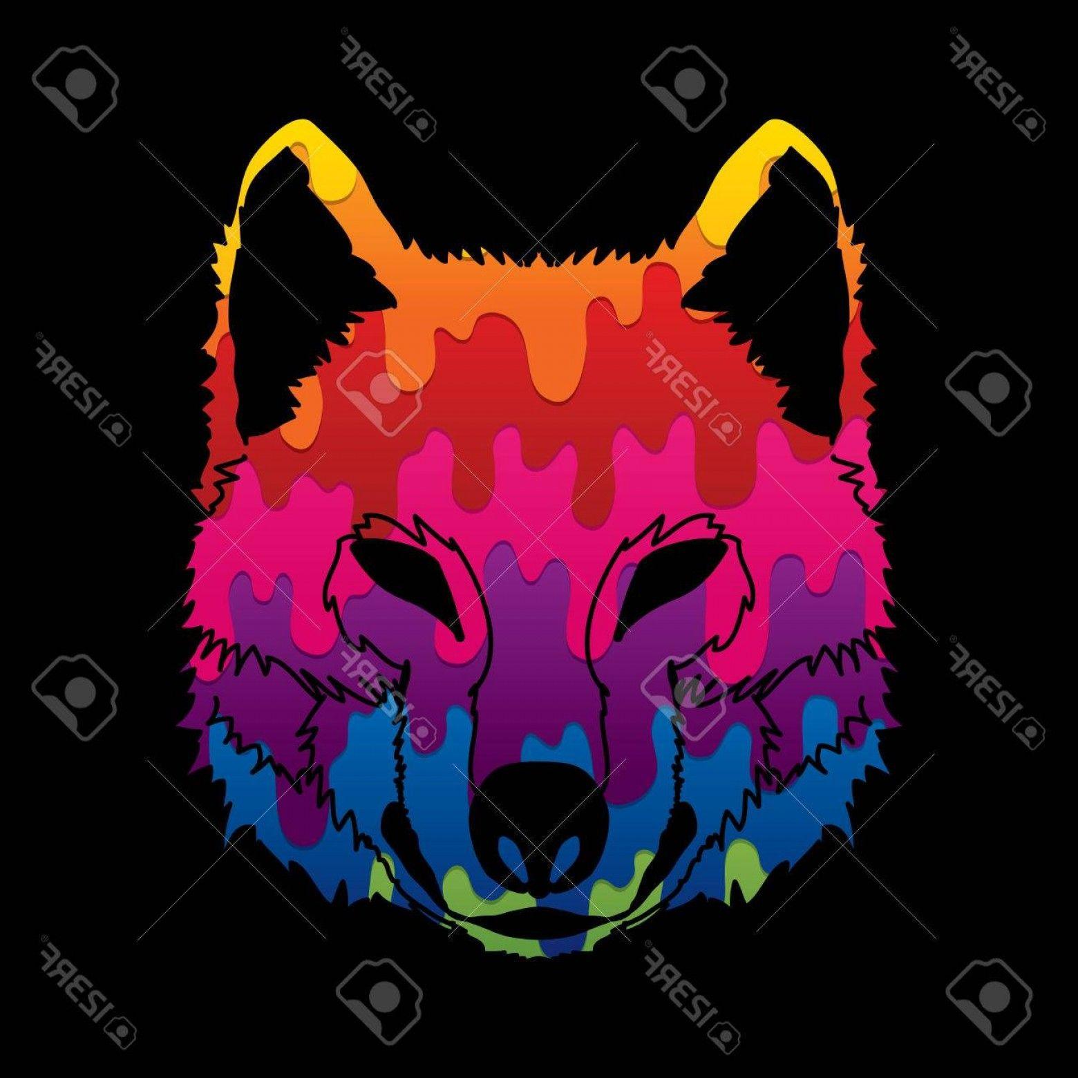 Colorful Wolf Logo - Photostock Vector Wolf Face Front View Designed Using Melting Colors ...