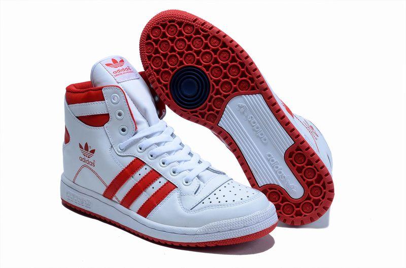White and Red Shoe Logo - Adidas White UK Decade Hi Top White / Red Shoes