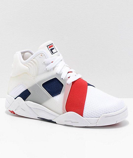 White and Red Shoe Logo - FILA Cage 17 White, Navy & Red Shoes | Zumiez