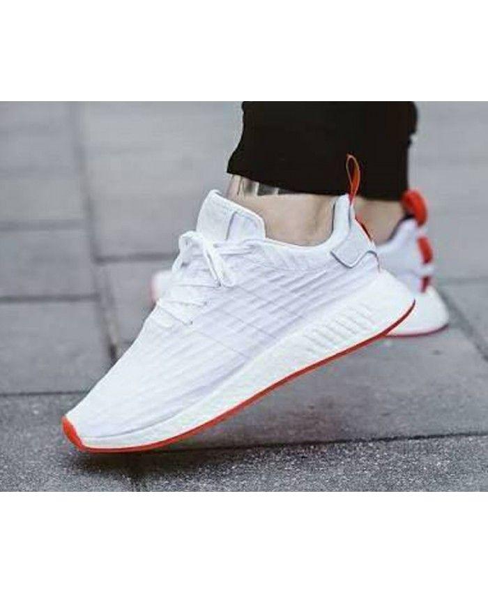 White and Red Shoe Logo - Adidas NMD R2 Primeknit Nomad Snow White Red Shoes Sale UK