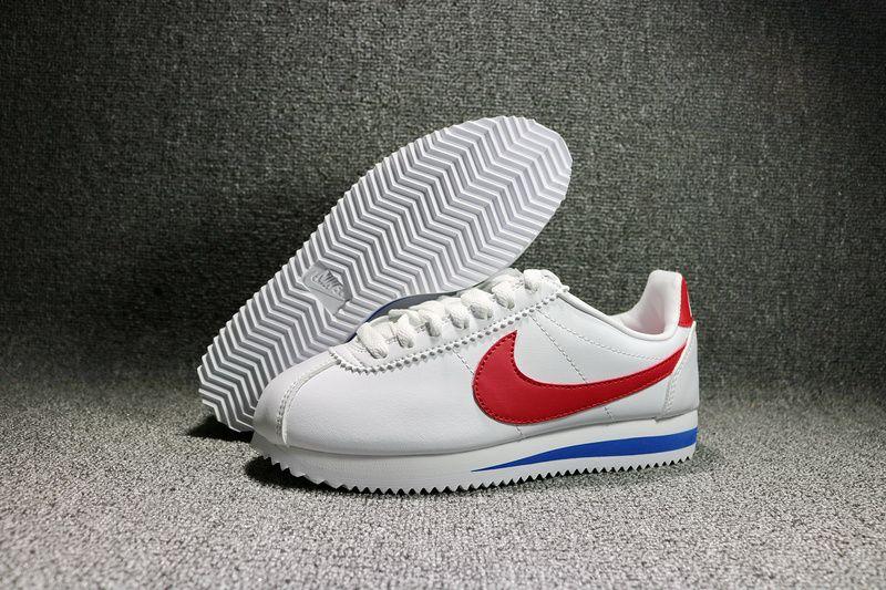 White and Red Shoe Logo - Nike Classic Cortez Unisex Shoes For Cheap Skin White Red Logo
