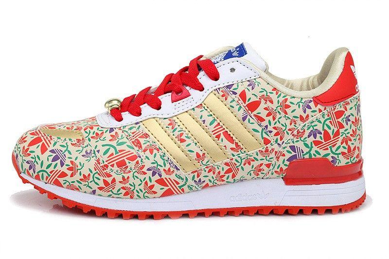 White and Red Shoe Logo - Adidas Zx 700 Running Shoes Red Logo Flower Cornsilk White Green ...