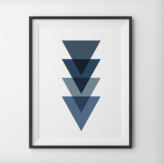 Dark Blue Triangle Logo - Navy Blue Triangle Print Dark Blue Geometric Art Navy | Etsy