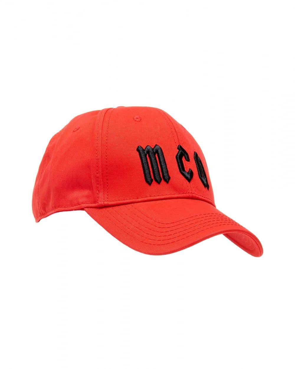 Red Cap Logo - McQ by Alexander McQueen Mens Logo Baseball Hat, Red Cotton Cap