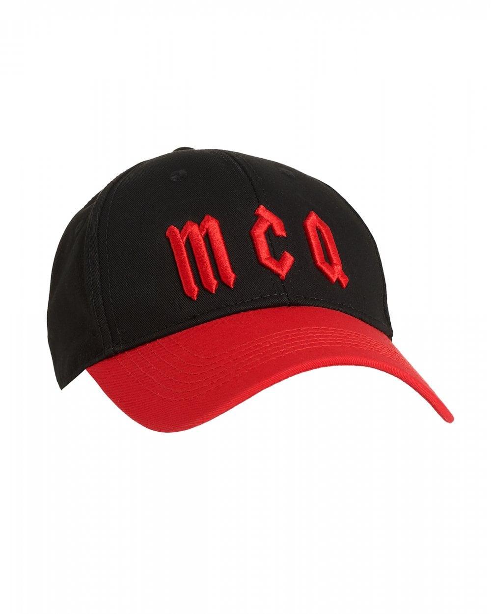 Red Cap Logo - McQ by Alexander McQueen Mens Logo Baseball Hat, Black Red Cotton Cap