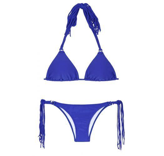 Dark Blue Triangle Logo - Dark Blue Triangle Bikini With Long Tassels - Franja Zaffiro