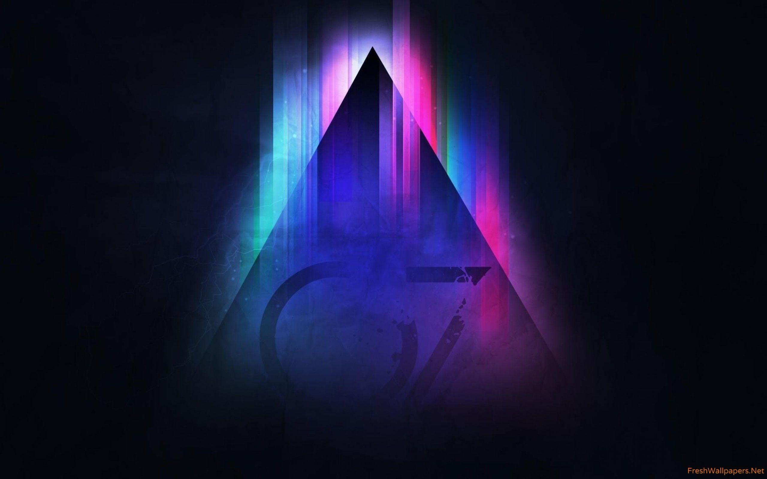 Dark Blue Triangle Logo - Colorful stripes emerging from the dark blue triangle wallpapers ...