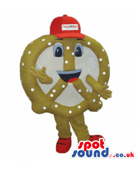 Red Cap Logo - Buy Mascots Costumes in UK - Pretzel Snack Food Mascot Wearing A Red ...