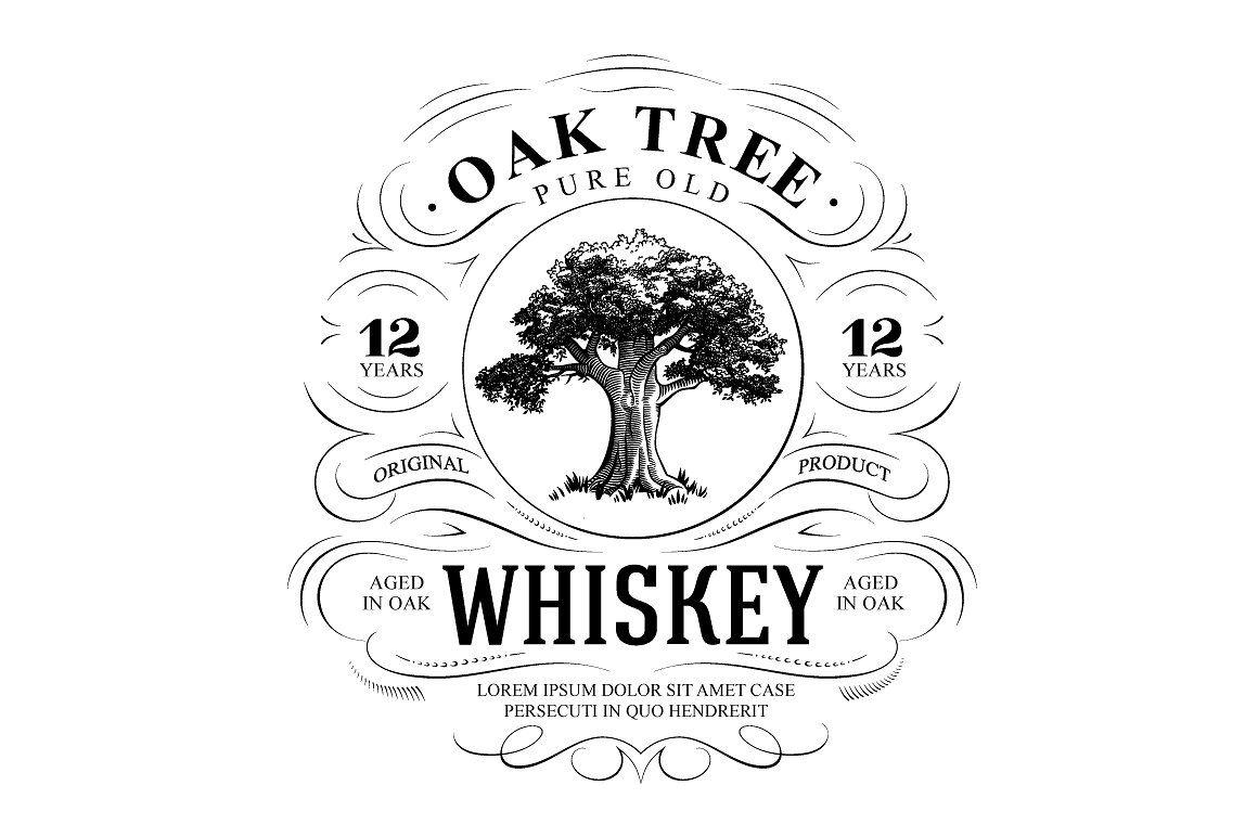 Whiskey Logo - Vintage Oak Tree Whiskey Logo Templates Creative Market