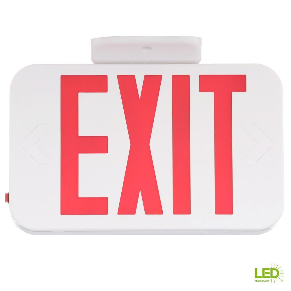 White with Red Letters Logo - Progress Lighting Thermoplastic LED Exit Sign With Red Letters PE008