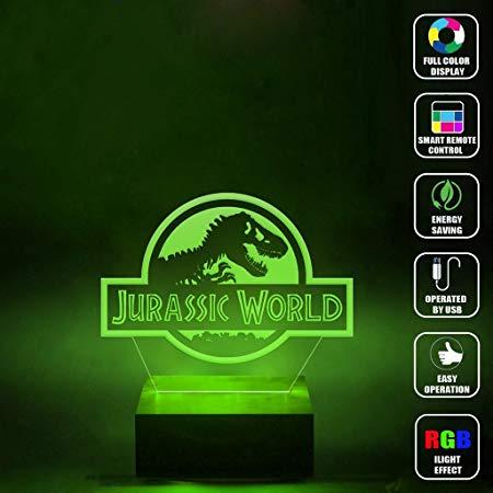 3D World Logo - CMLART Handmade JURASSIC WORLD Logo 3D Lamp Full Color RGB 44 Key
