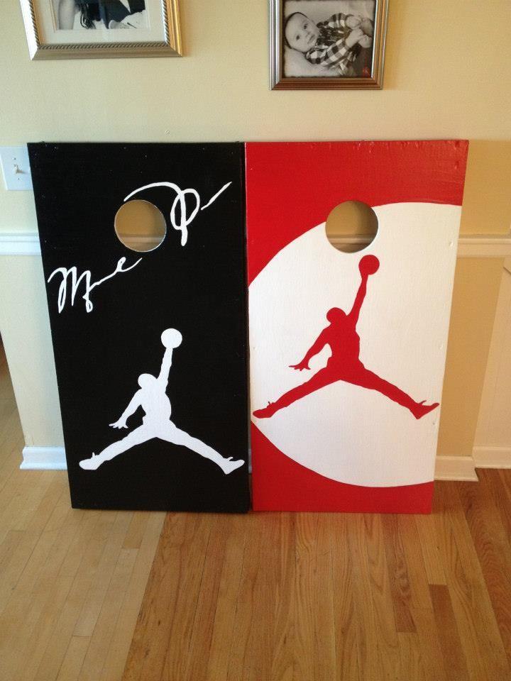 Painted Jordan Logo - Michael Jordan & Jumpman Logo cornhole boards. 100% hand painted ...