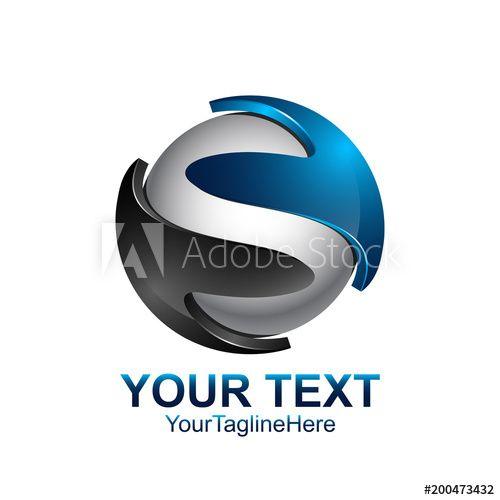 Blue Ball with Company Logo - Letter S logo design template colored grey blue circle sphere design ...