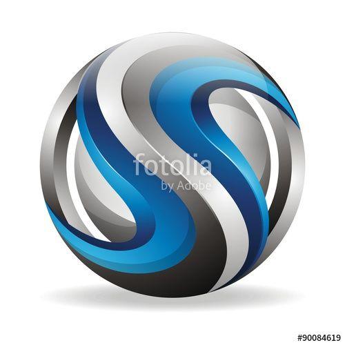 Blue Ball with Company Logo - Letter S logo design template colored grey blue circle sphere design ...