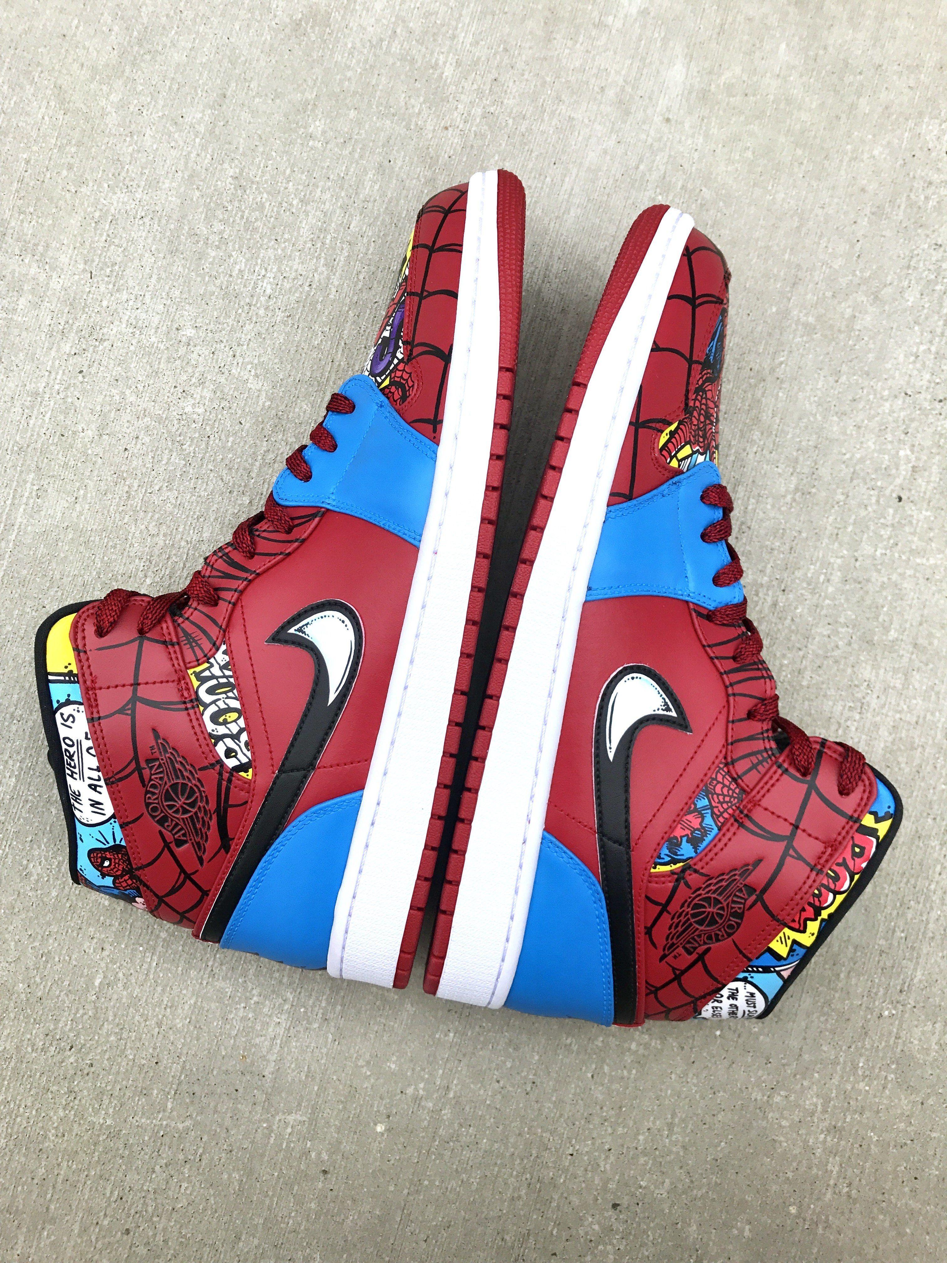 Painted Jordan Logo - Spider-Man Custom Hand painted Jordan Shoes – chadcantcolorcustoms