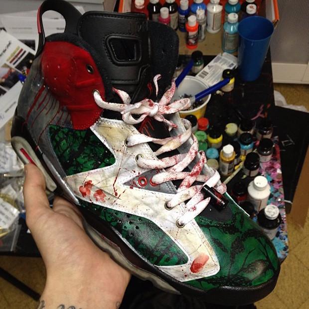 Painted Jordan Logo - pairs of Friday The 13th Custom Shoes To Die For