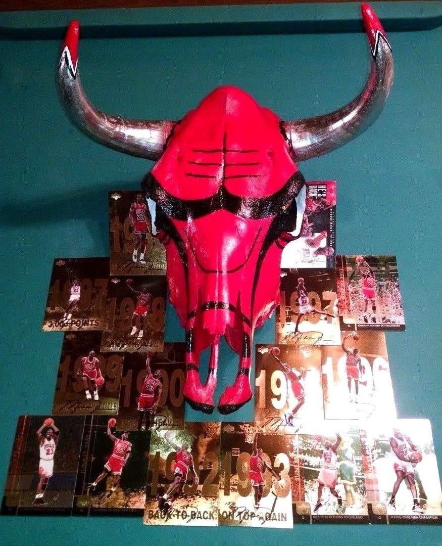 Painted Jordan Logo - Chicago Bulls Logo Bull Skull Hand Painted Michael Jordan Card Lot ...