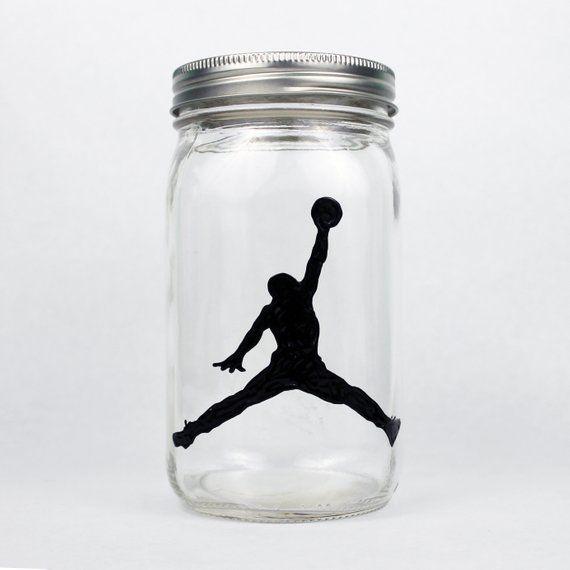 Painted Jordan Logo - Michael Jordan Logo / Hand Painted Mason Jar / Basketball